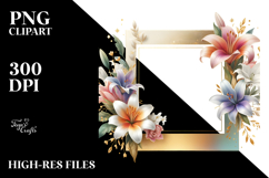 Colorful Horizontal Frame Gold Foil Lily Clipart Product Image 2