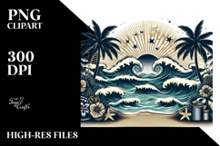 Vintage Tropical Beach Waves PNG Product Image 2