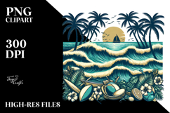 Vintage Tropical Beach Waves PNG Product Image 2