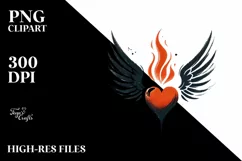 Simple Heart with Wings and Fire PNG Product Image 2