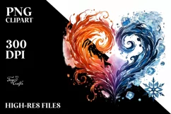 Simple Watercolor Heart Fire and Ice PNG Product Image 2