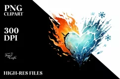 Simple Watercolor Heart Fire and Ice PNG Product Image 2