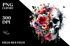 Grungy Flower Skull PNG Product Image 2
