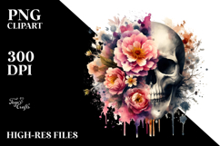 Grungy Flower Skull PNG Product Image 2