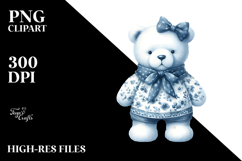 Blue Toile Bear PNG Product Image 2