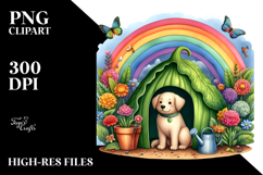 Colorful Flower Scene | Cute Dog House Clipart Product Image 2