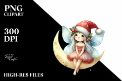 Fairy with Santa Hat and Snowflakes PNG Product Image 1