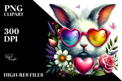 Colorful Bunny with Heart Sunglasses PNG Product Image 2