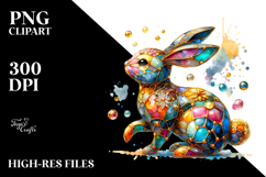 Colorful Bunny with Golden Insertions, Watercolor PNG Product Image 2
