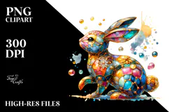 Colorful Bunny with Golden Insertions, Watercolor PNG Product Image 2