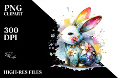 Colorful Bunny with Golden Insertions, Watercolor PNG Product Image 2