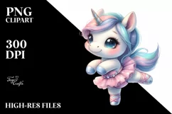 Baby Unicorn Posing as Dancer | Watercolor Clipart Product Image 1