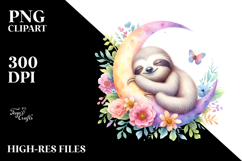 Vibrant Whimsical Baby Sloth Sleeping on the Moon, PNG Product Image 2