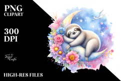 Vibrant Pastel Baby Sloth Sleeping on the Moon, High-Res PNG Product Image 2