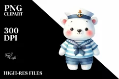 Cute Baby Polar Bear Sailor Suit Watercolor Product Image 3