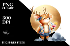 Happy Deer in Beachwear Drinking a Cocktail, PNG Product Image 2