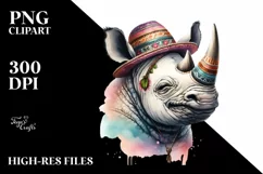 Smiling Rhino Portrait with Tongue Out | Boho Clipart Product Image 1