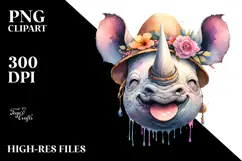 Smiling Rhino Portrait with Tongue Out | Boho Clipart Product Image 2