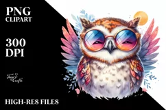 Owl Sunglasses Smiling | Watercolor Clipart Product Image 1