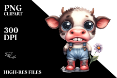 Watercolor Baby Cow Standing with Large Shoes Product Image 2