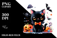 Vibrant Drawing of Cute Baby Black Cat for Halloween | Product Image 2