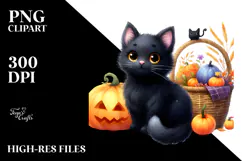 Vibrant Drawing of Cute Baby Black Cat for Halloween | Product Image 2