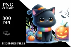 Vibrant Drawing of Cute Baby Black Cat for Halloween | Product Image 1