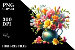 Colorful Watercolor Pot with Freesia | Sublimation | Clipart Product Image 3