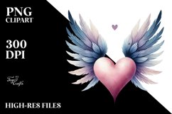 Simple Watercolor Heart with Wings PNG Product Image 2