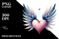 Simple Watercolor Heart with Wings PNG Product Image 2