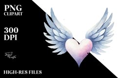 Simple Watercolor Heart with Wings PNG Product Image 2