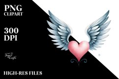 Simple Watercolor Heart with Wings PNG Product Image 2