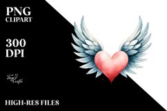 Simple Watercolor Heart with Wings PNG Product Image 2