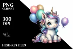 Cute Baby Unicorn with Balloons | Sublimation | Clipart Product Image 1