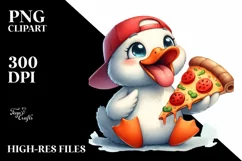 Washed Watercolor Duck Holding Pizza Slice | Clipart Product Image 3