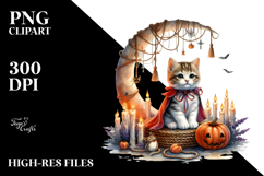 Kitten Dressed for Halloween Sitting on Half Moon PNG Product Image 2