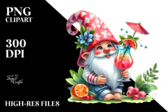 Whimsical Watercolor Gnome Cocktail PNG Product Image 2