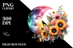 Colorfull Half Moon with Vibrant Flowers PNG Product Image 2