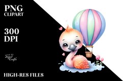Colorful Baby Flamingo Hot Air Baloon Cuddling Clipart Product Image 1