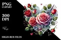 Watercolor Heart with Roses PNG Product Image 2