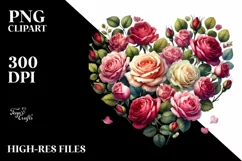 Watercolor Heart with Roses PNG Product Image 2