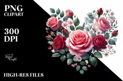 Watercolor Heart with Roses PNG Product Image 2