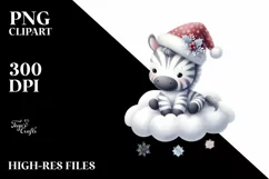 Pastel Baby Zebra with Santa Hat PNG Product Image 3