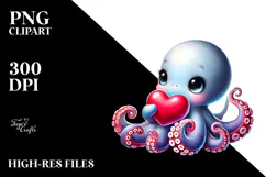 colorful Baby Octopus with Heart, Digital Painting PNG Product Image 2