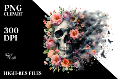 Grungy Skull with Spring Flowers PNG Product Image 2