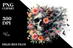 Grungy Skull with Spring Flowers PNG Product Image 2