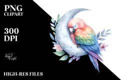 Vibrant Pastel Baby Parrot Sleeping on the Moon, PNG Product Image 2