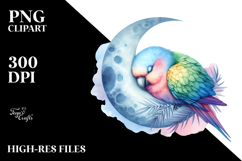 Vibrant Pastel Baby Parrot Sleeping on the Moon, PNG Product Image 2