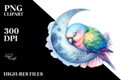 Vibrant Pastel Baby Parrot Sleeping on the Moon, PNG Product Image 2