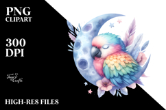 Vibrant Pastel Baby Parrot Sleeping on the Moon, PNG Product Image 2